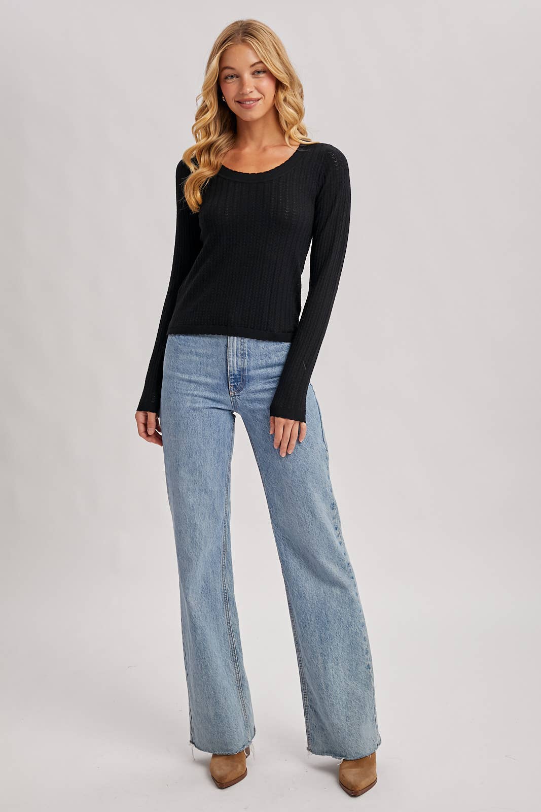 Black L/S POINTELLE TOP for wholesale on Faire18