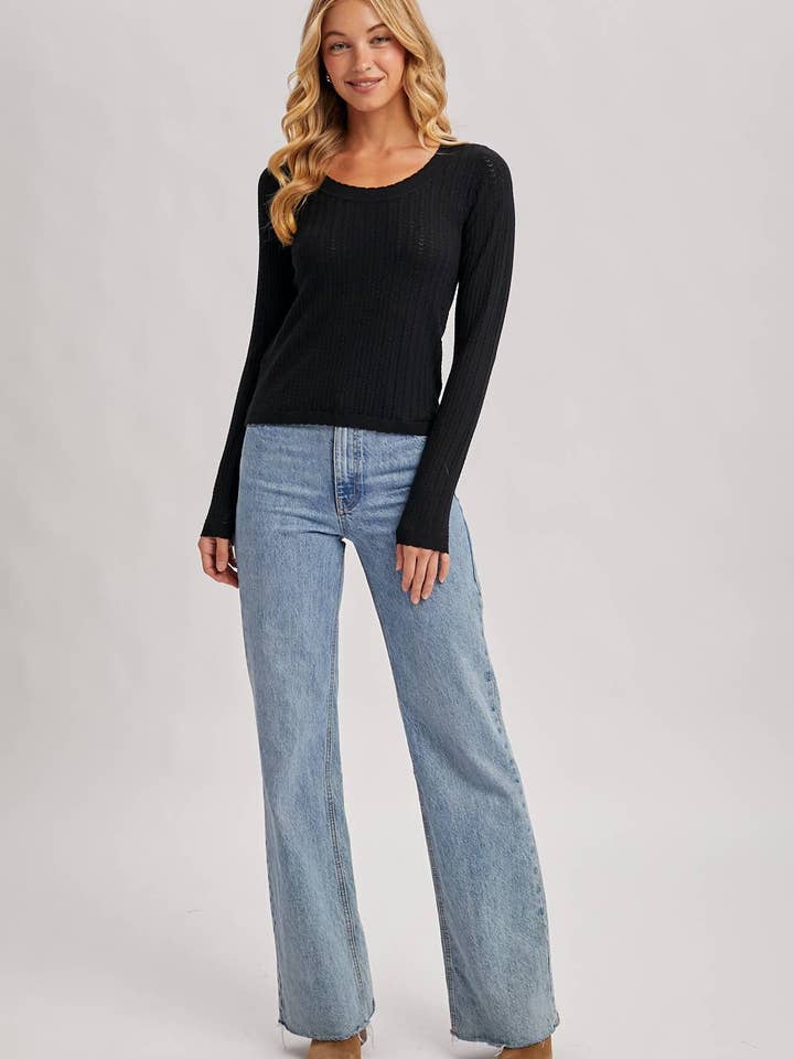 Black L/S POINTELLE TOP for wholesale on Faire18