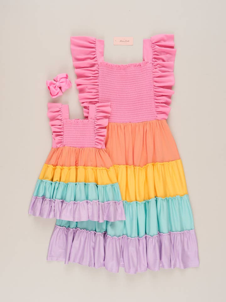 Marie Nicole Clothing - Wholesale Dress - Kids - Tiered Color Blocked Rainbow Dress