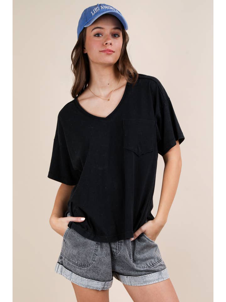 VERY J - Wholesale Knit Top - Women's - NT11966-Mineral Washed V-Neck Knit Top