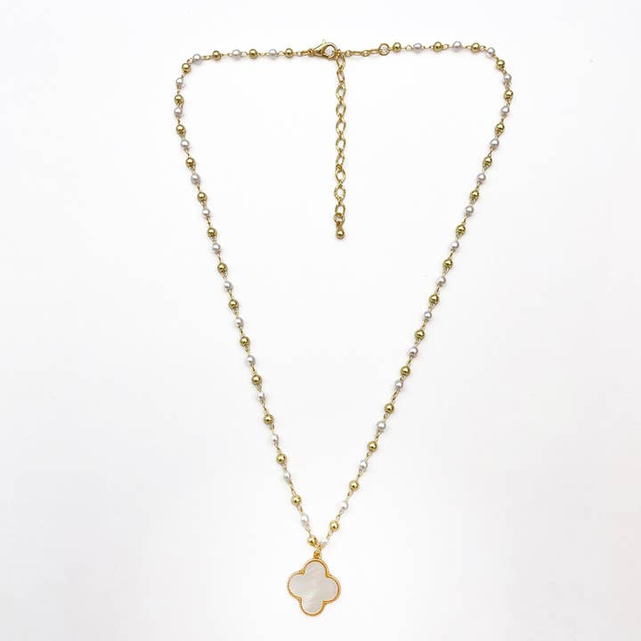 White Pearl Clover Necklace for wholesale by Retro Forever