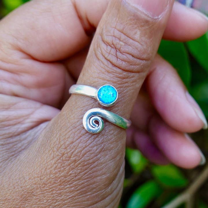 Unisex Adjustable Blue Opal Ring | 925 Sterling Silver for wholesale by Mistry Gems