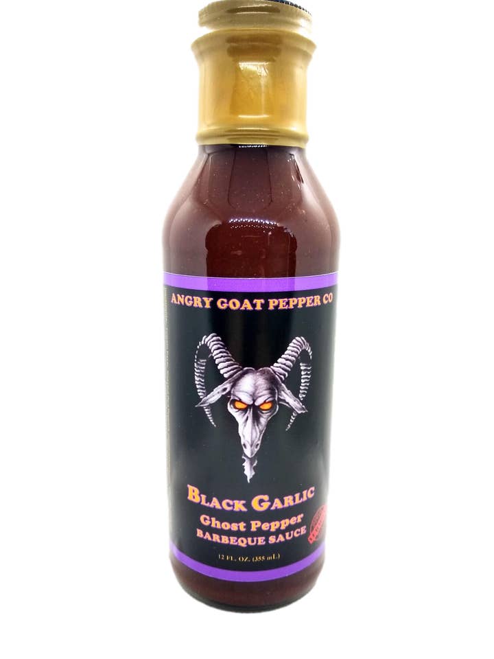 Angry Goat Pepper Co - Black Garlic Ghost Pepper BBQ Sauce for wholesale by Parker Family Foods, LLC