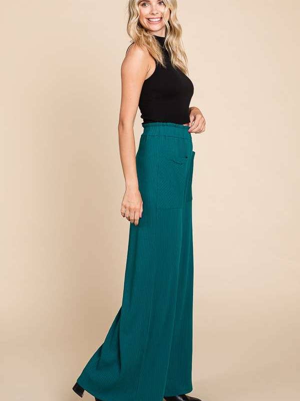 Culture Code - Vente Pantalon – femme - CRP1797 - PANTALON LARGE À TAILLE FRONCÉE AVEC VOLANTS5