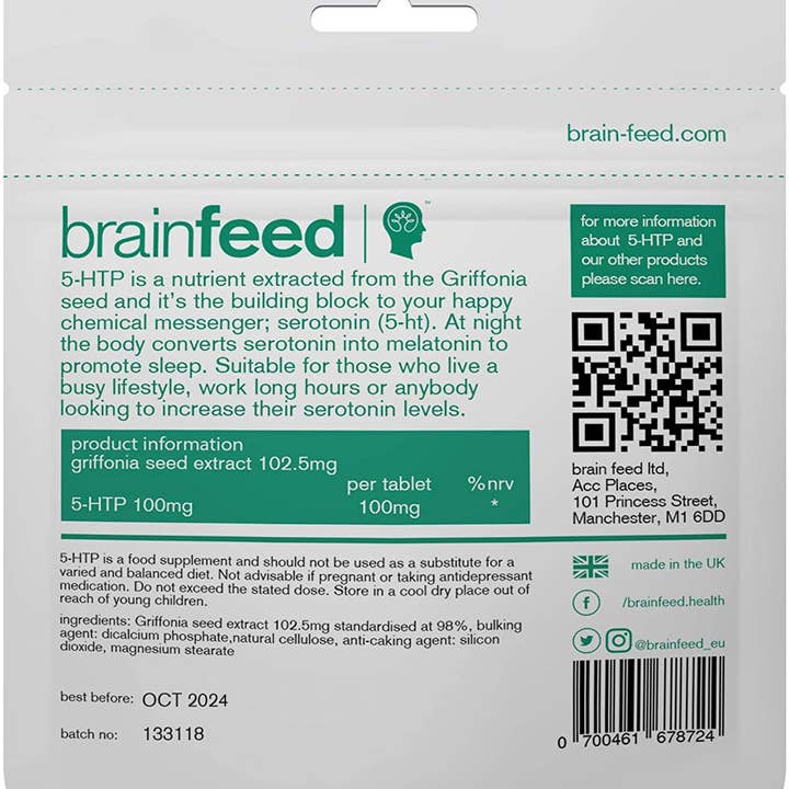 brain feed ltd - Wholesale Oral Supplement/Vitamin - Serotonin Enhancement - 5-HTP 100mg 120 Tablets1