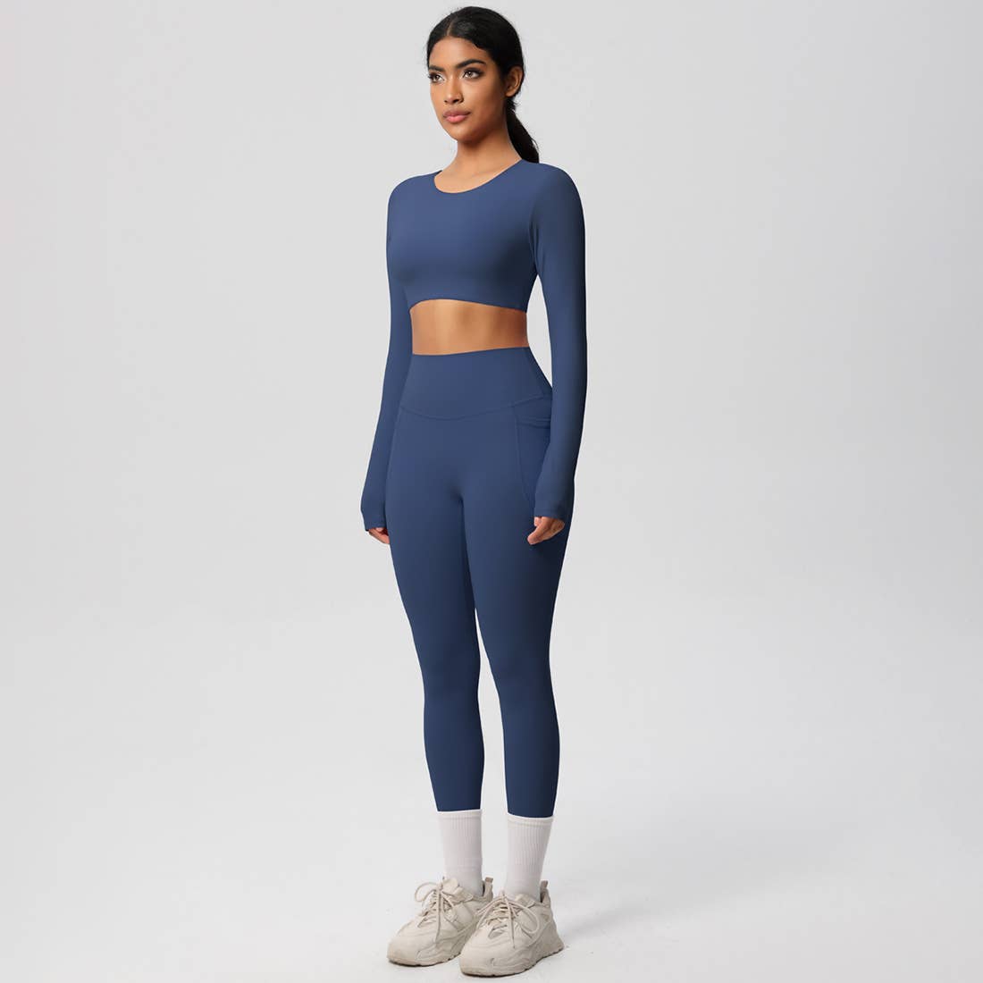 Sodalemon - Wholesale Activewear Set - Women's - Women High-Waist Yoga Set:Cropped Long Sleeve Top + Leggings9