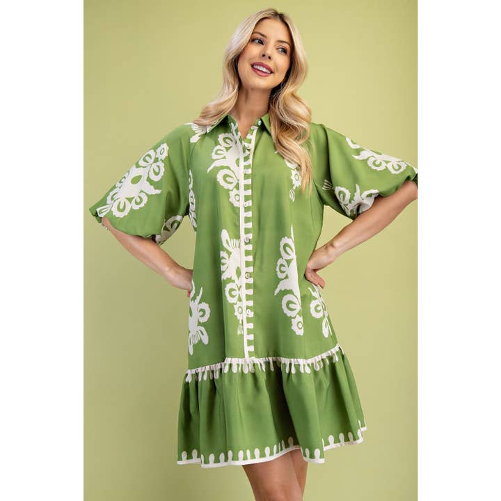 Mini vestido de camisa estampada por atacado de STYLE USA