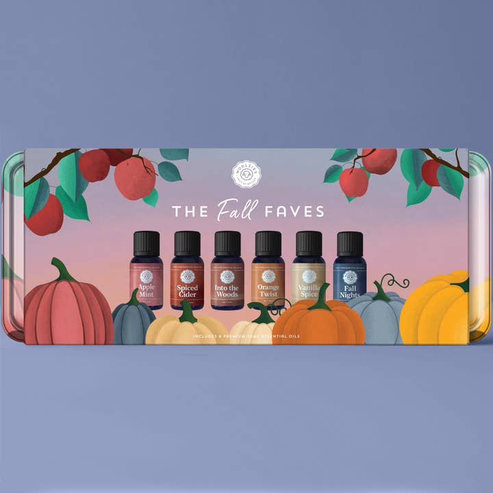 The Fall Faves Essential Oil Set Of 6 "Tin Gift Box" for wholesale by Woolzies