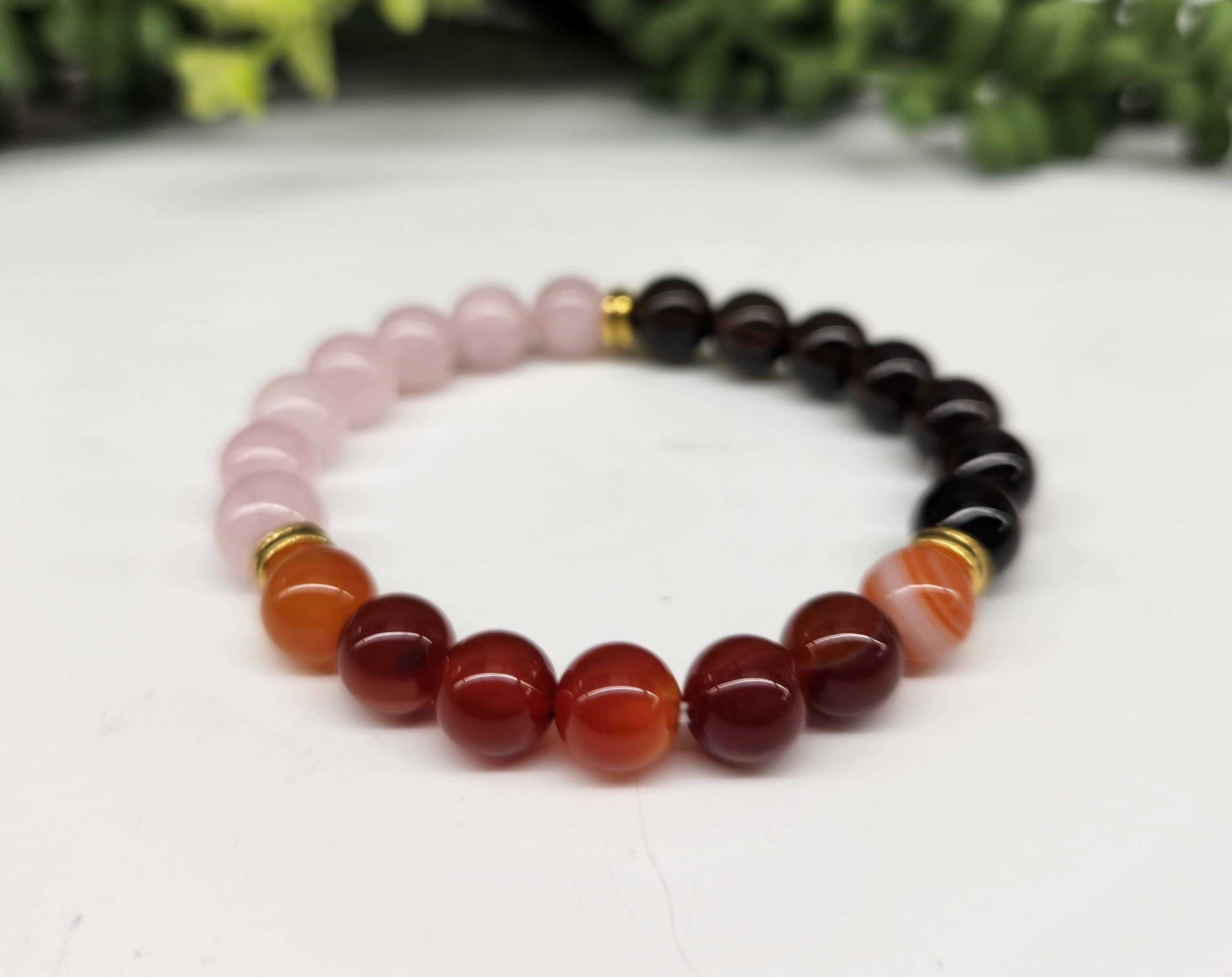 Meraki Gemstones - Wholesale Beaded Bracelet - GRIEF /LOSS-Band.Carnelian/Rose Quartz/Smoky Quartz-Bracelet3