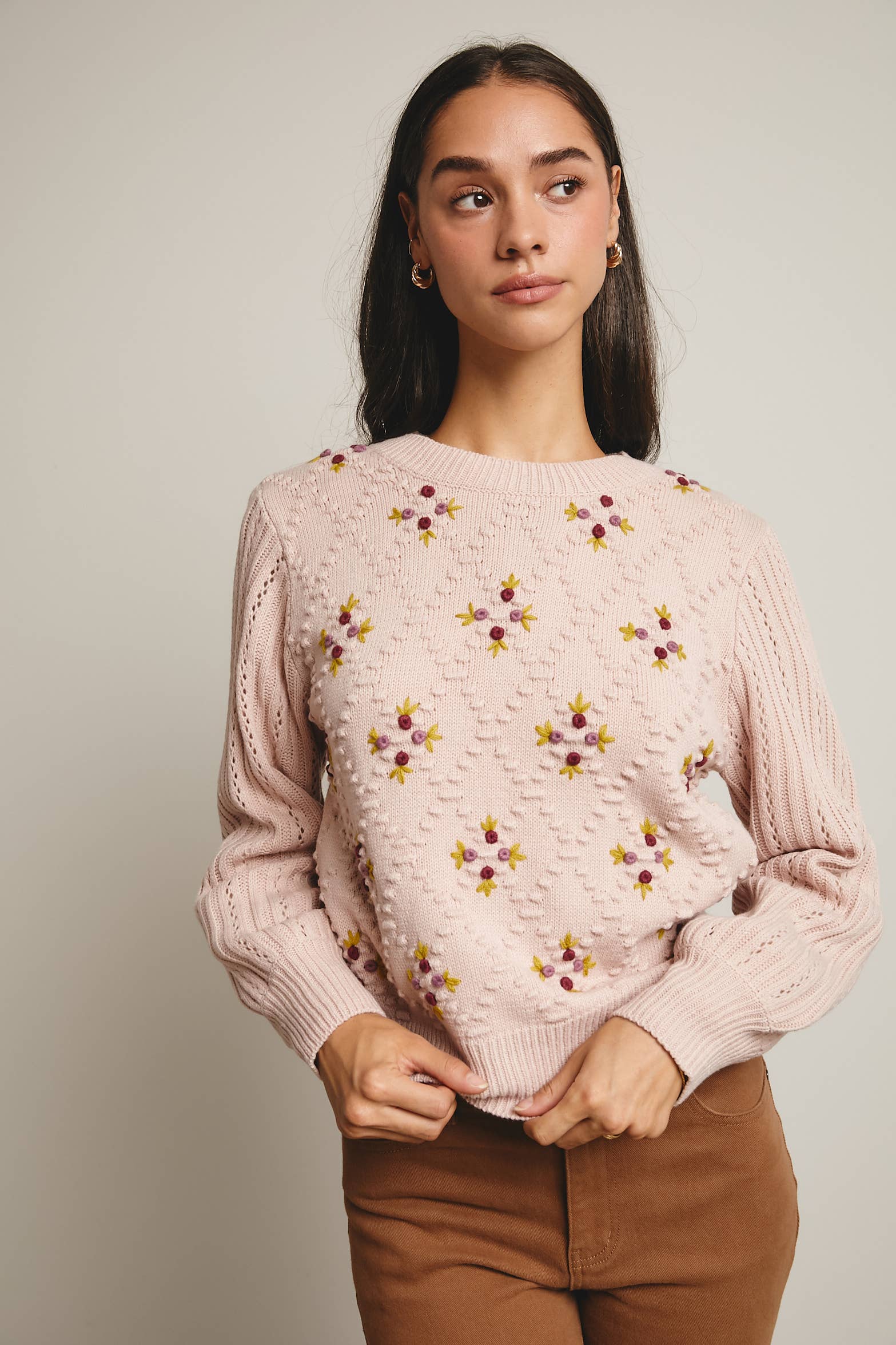 Forte - Venta al por mayor Jersey de punto - Mujer - Jersey de Punto con Mangas Abullonadas Bordadas FSW000727