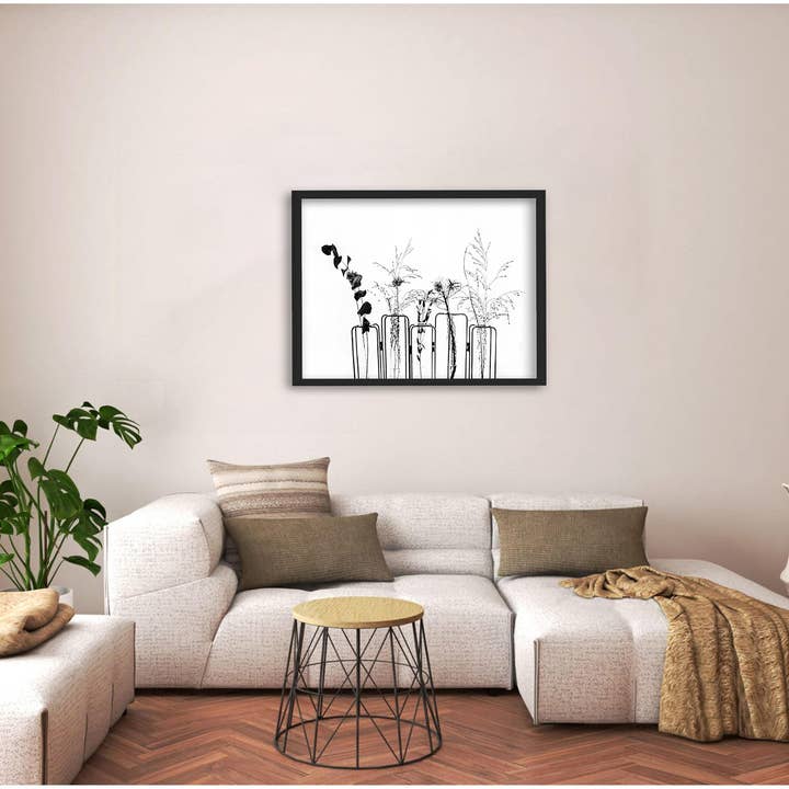 Ready2hangart, Inc. - Wholesale Art Print - "Black Flowers On White Background" Framed Canvas Wall Art
