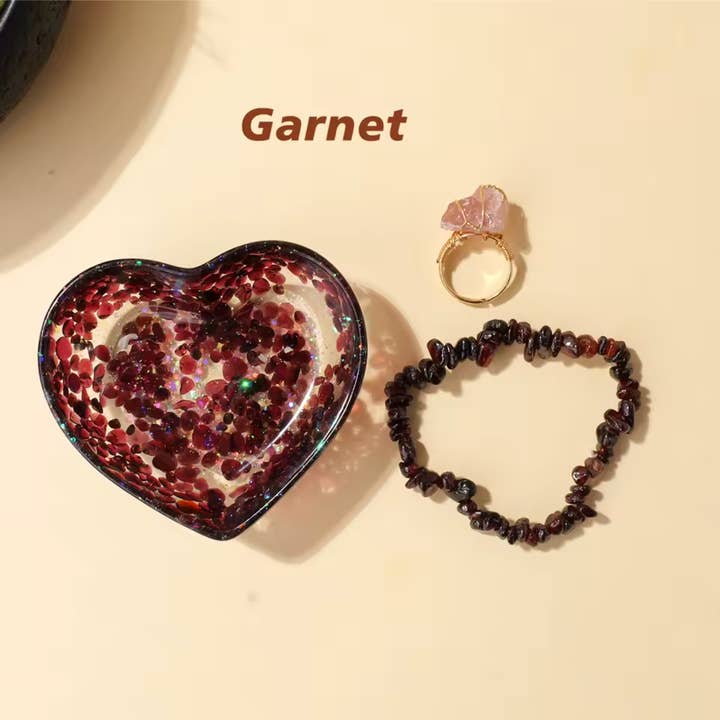 Crystolver (We Cover All Import Fees) - Wholesale Jewellery set - Resin Gemstone Heart Bowl Jewellery Set