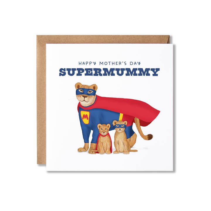 Super Lioness Happy Mother's Day Mummy 1, 2 or 3 Cubs Card for wholesale by Badgerbee Design