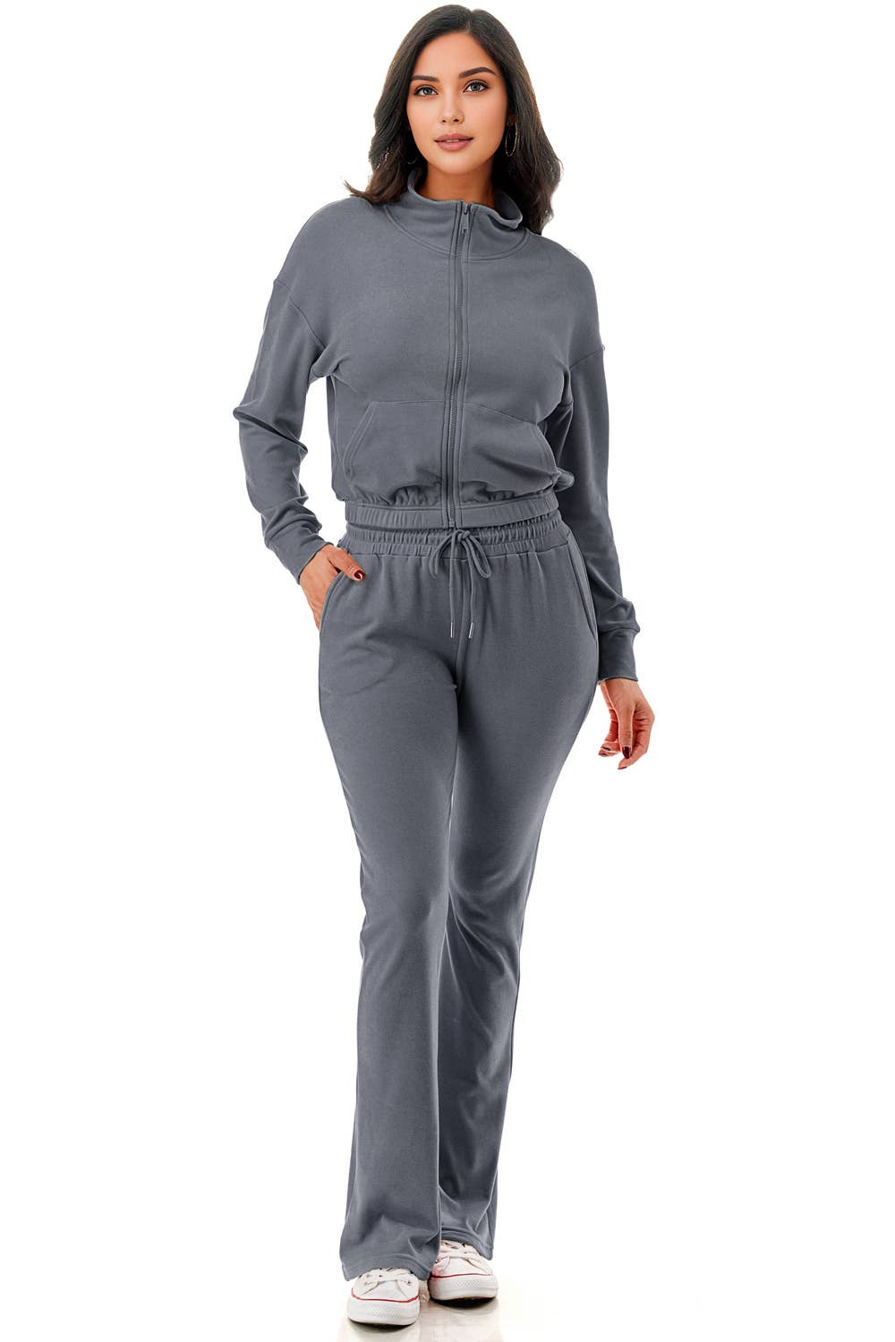 Color 5 – wholesale Träningskläder – Dam – Enfärgad kort jacka med utsvängda byxor aktivt klädset för vardagsbruk14