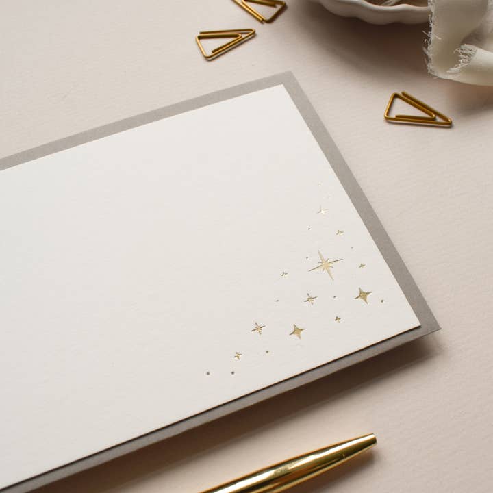 Set of Five Notecards printed with Gold Hot Foil Stars for wholesale by Jennifer Tune