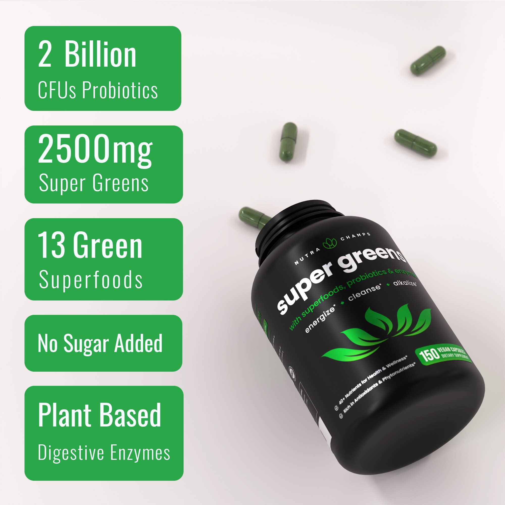 NutraChamps - Wholesale Oral Supplement/Vitamin - Super Greens Capsules - 40+ Superfoods & Greens2