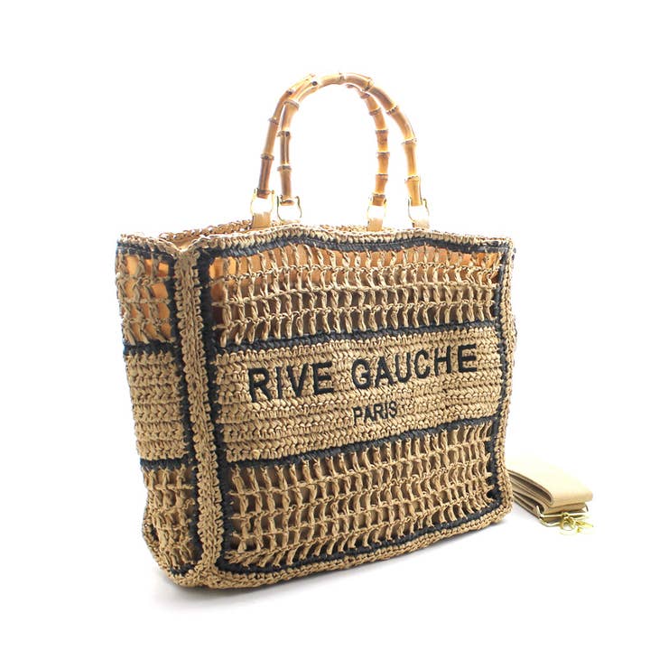 Vimoda - Wholesale Tote Bag - Women's - CROCHET Woven tote bag RIVE GAUCHE with bamboo handles