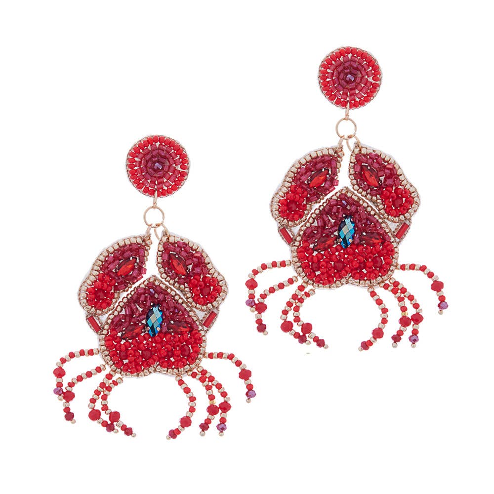 Sensibling Corp. - Wholesale Dangle Earrings - Felt Back Stone Beaded Crab Dangle Earrings1