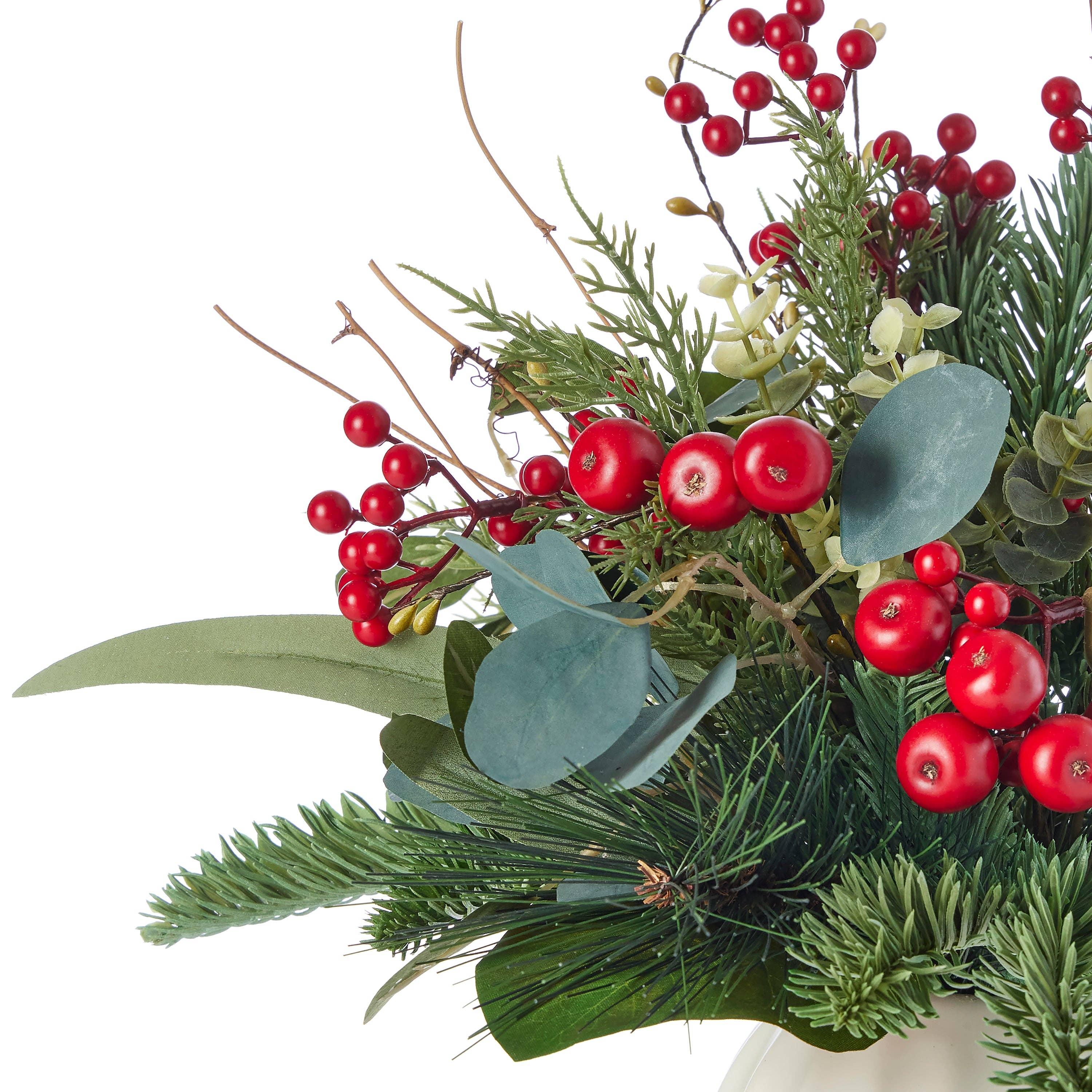 Seasonal LLC - Wholesale Artificial Flowers - Magnolia Leaf, Eucalyptus, and Berry 19in Arrangement in Ceramic Pot1