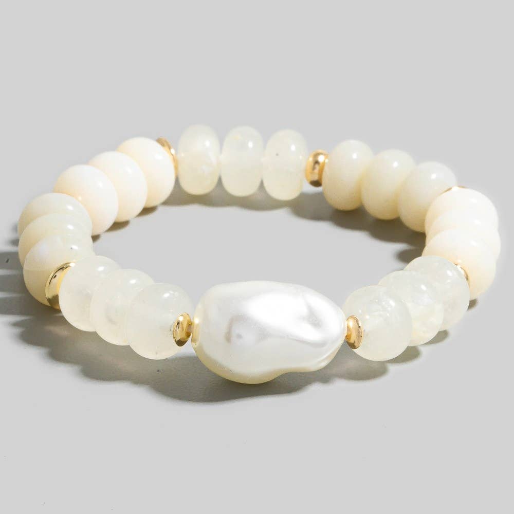 The Looks by Fame Accessories - Wholesale Beaded Bracelet - Wide Marble Resin And Disc Beaded Bracelet4