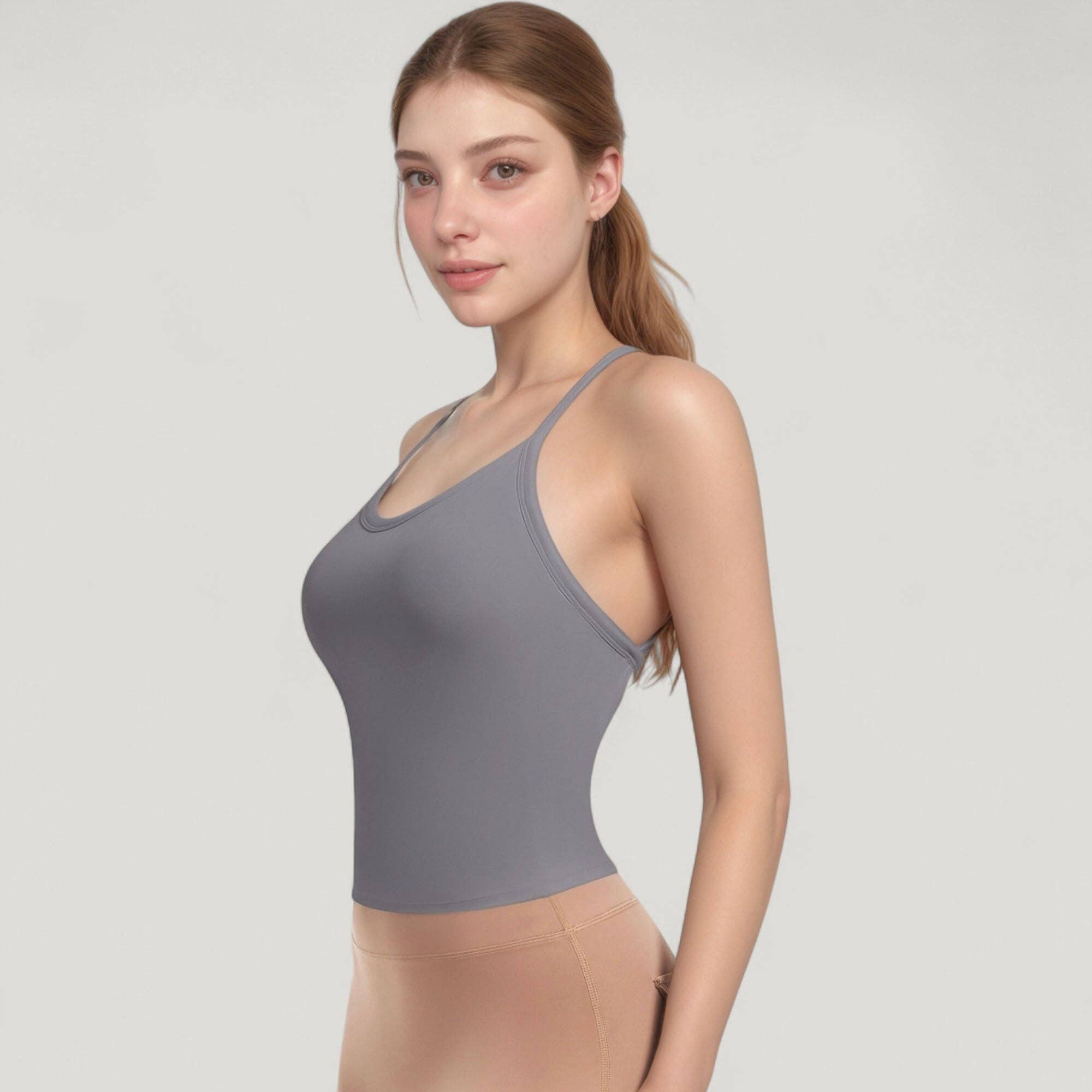 Active by Anna-Kaci - Wholesale Athletic Top - Women's - Strappy Crisscross Back Athletic Tank Top with Built-In Shel17