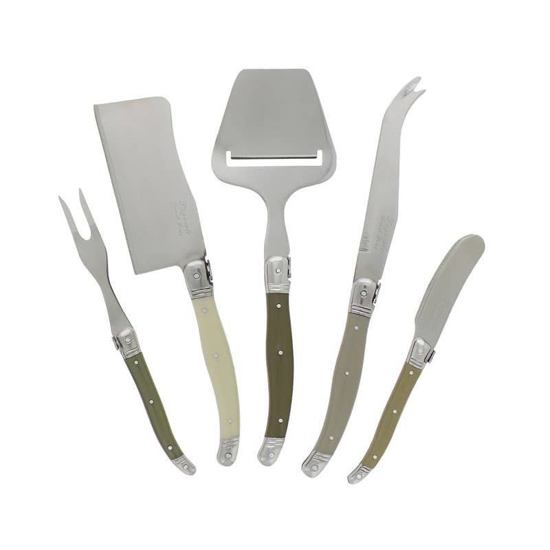 French Home - Vendita all'ingrosso Coltello da formaggio - Set coltello, forchetta e affettatrice da formaggio Laguiole, 5 pezzi1