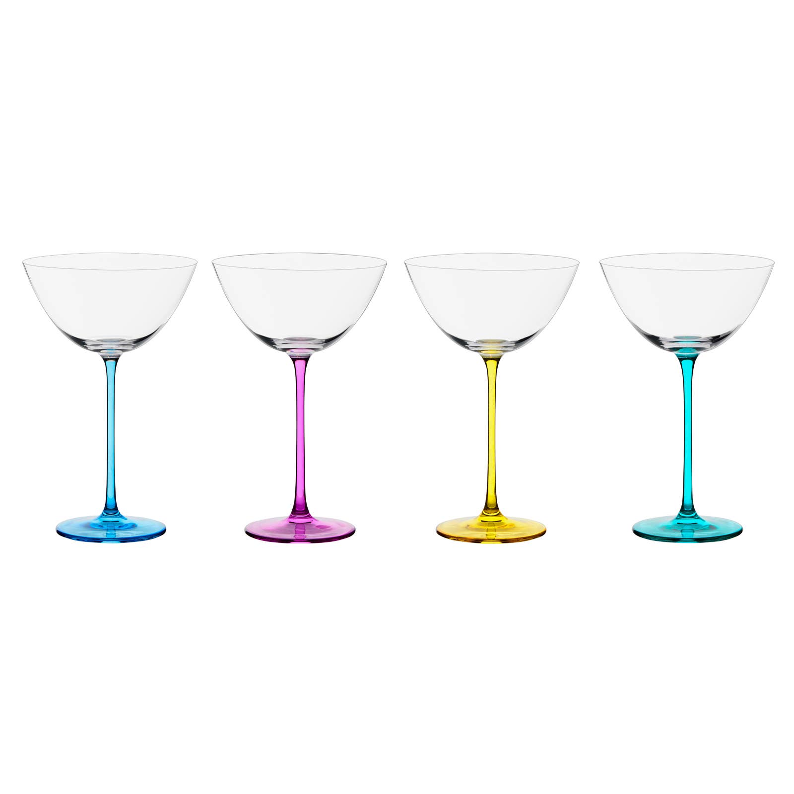 The DRH Collection BV – Großhandel Cocktail-/Schnapsglas – Set mit 4 Gala-Cocktailgläsern mit farbigen Stielen1