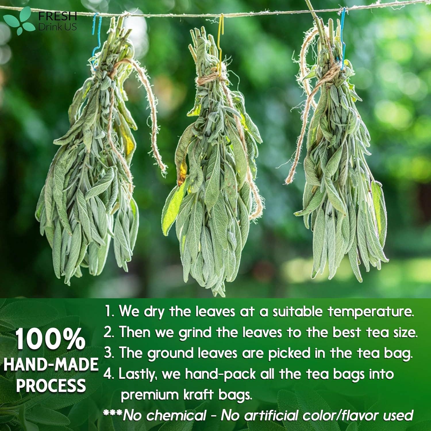 Naomi's Happy Place Shop - Wholesale Tea Bags - Sage Leaf Tea Bags, 100% Natural & Pure from Sage Leaves. Loose Leaf Sage Herbal Tea. Sage Leaf Tea. Made with Natural Material Tea Bags. No Sugar, No Caffeine, No Gluten, Vegan.6