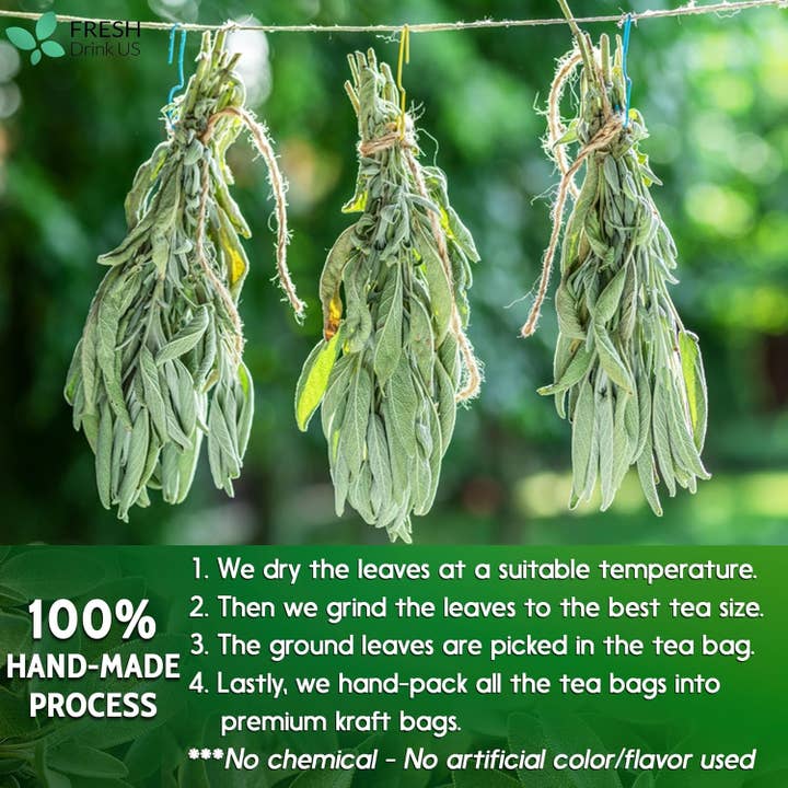 Naomi's Happy Place Shop - Wholesale Tea Bags - Sage Leaf Tea Bags, 100% Natural & Pure from Sage Leaves. Loose Leaf Sage Herbal Tea. Sage Leaf Tea. Made with Natural Material Tea Bags. No Sugar, No Caffeine, No Gluten, Vegan.6