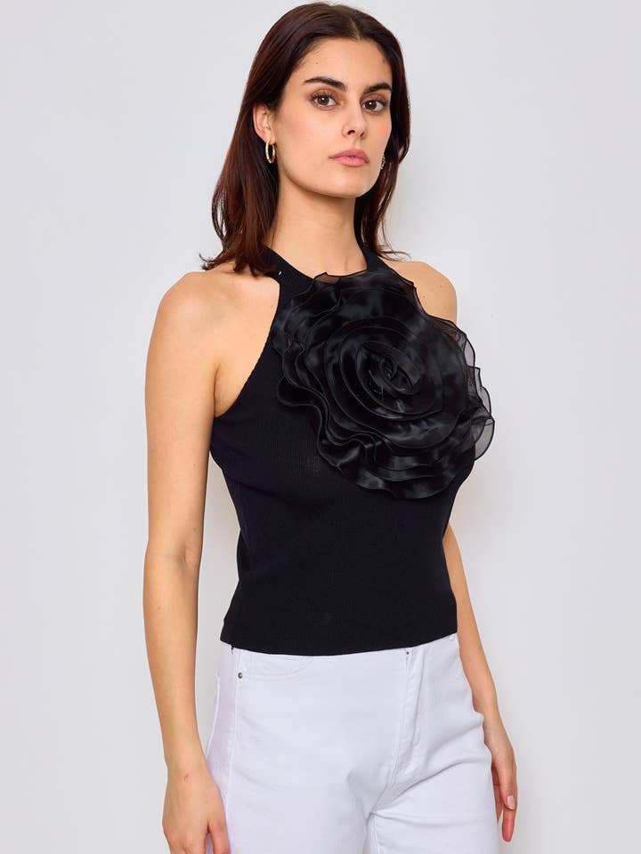 Frime - Wholesale Blouse - Women's - Sleeveless top with embossed flower on the front - 24625