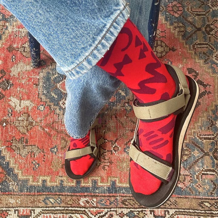 Calzini Crew - Dashes and Moons Crew in Tomato & Maroon per la vendita all'ingrosso da parte di Jenny Pennywood