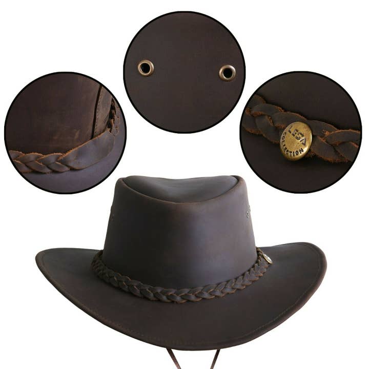 Outback Western Cowboy Leather Cowhide Hat for wholesale by Lesa collection