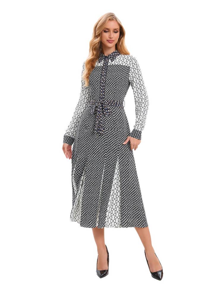 Sort og hvid Elegance Midi Kjole for engroshandel hos Miss Finch NYC