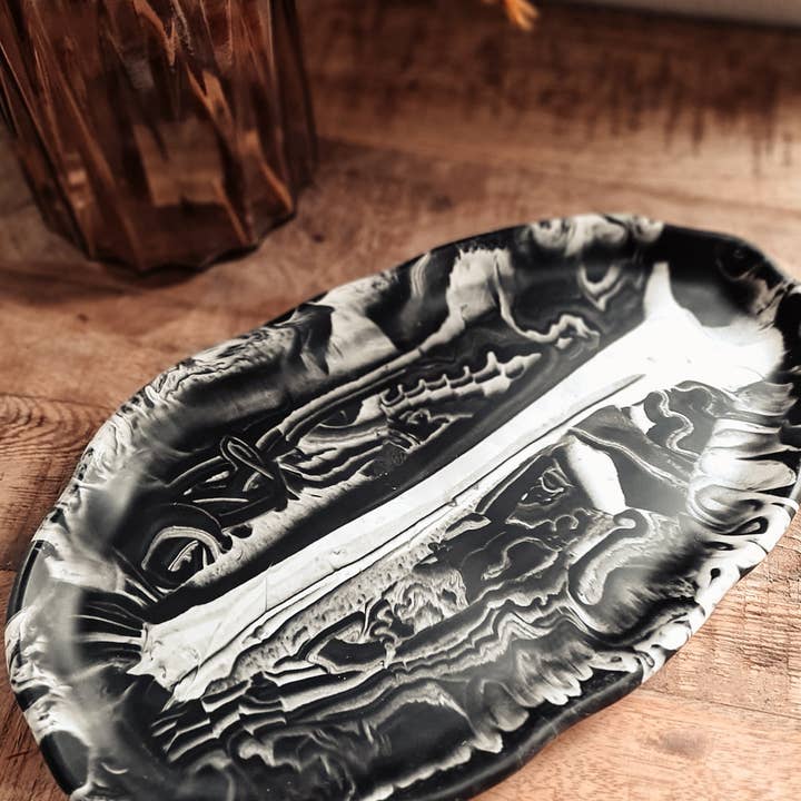 Teak and gold - Wholesale Decorative Tray - Ovale delicatesse schaal - Zwart Gemarmerd1