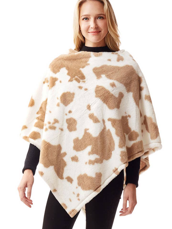 Hana – Engroshandel Poncho - Dame – Poncho i imiteret pels med ko-print
