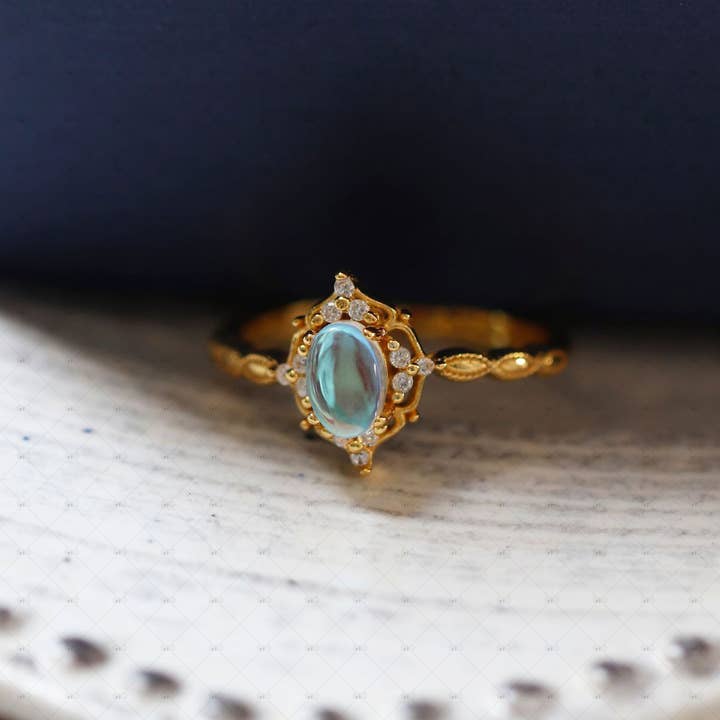 Gioiellin - S925 Silver Jewelry - Wholesale Single Stone/Solitaire Ring - S925 Silver 18k Gold Plated Artificial Moonstone Ring1