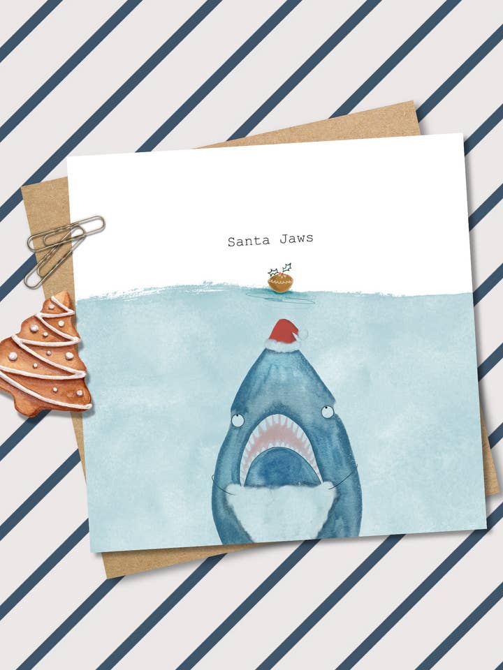 Santa Jaws Christmas Card for wholesale by Pen and Gwyn