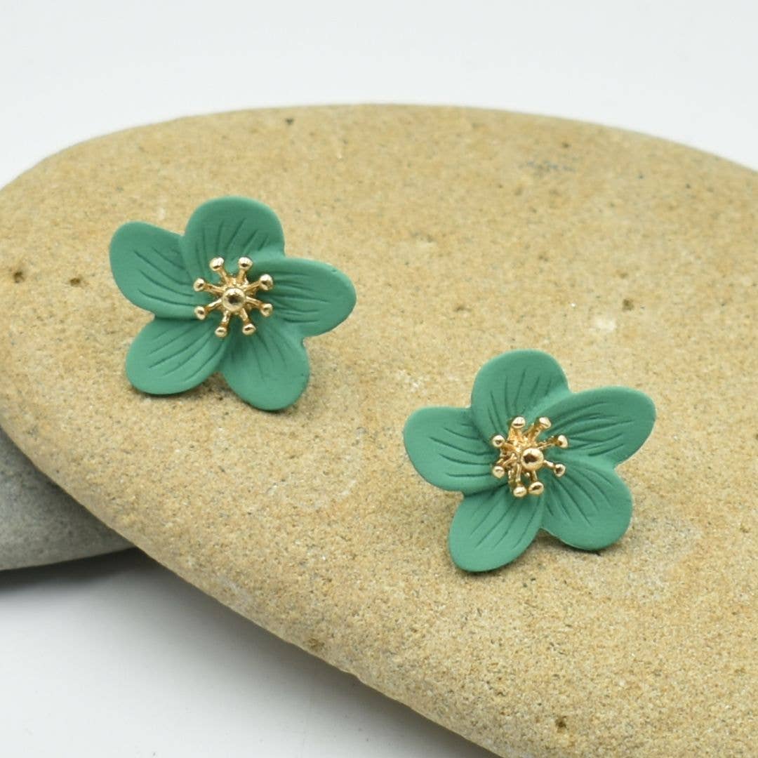 Taylor Hill Scarves & Co - Wholesale Stud/post earrings - THSE1072: Bright Teal: Flower Petals Earrings0