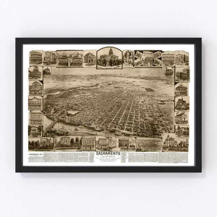 Vintage Map of Sacramento, California 1890 for wholesale by Ted's Vintage Art
