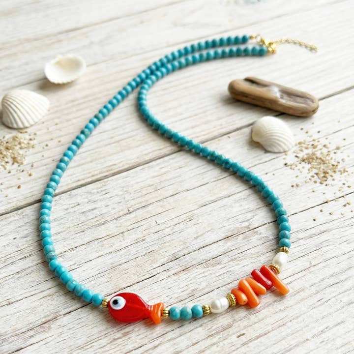 Collar de pez con cuentas para venta al por mayor de Verna Artisan Works
