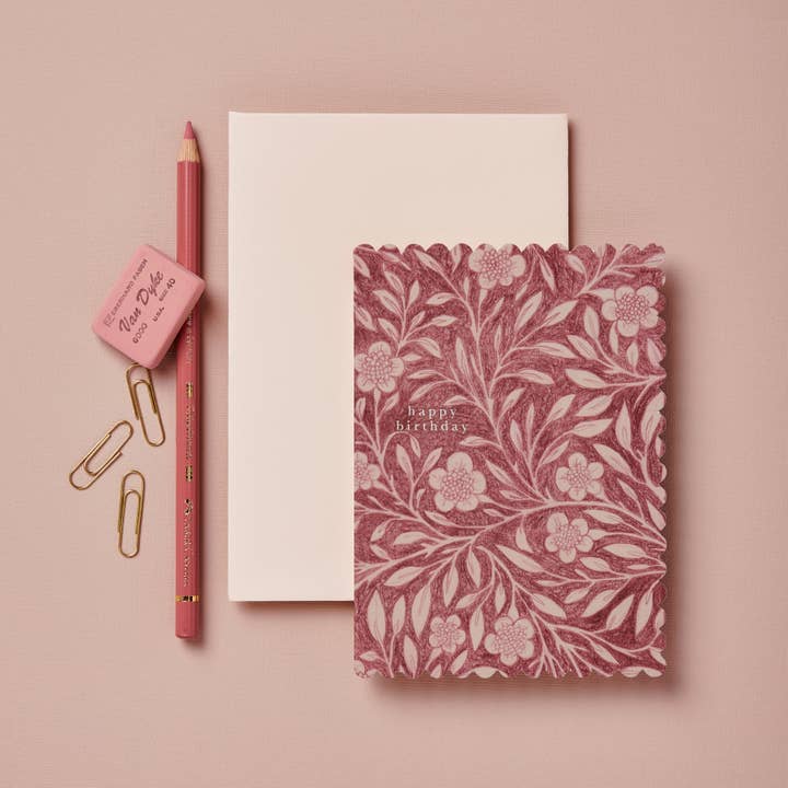 Pink Flora 'Happy Birthday' Card for wholesale by Wanderlust Paper Co