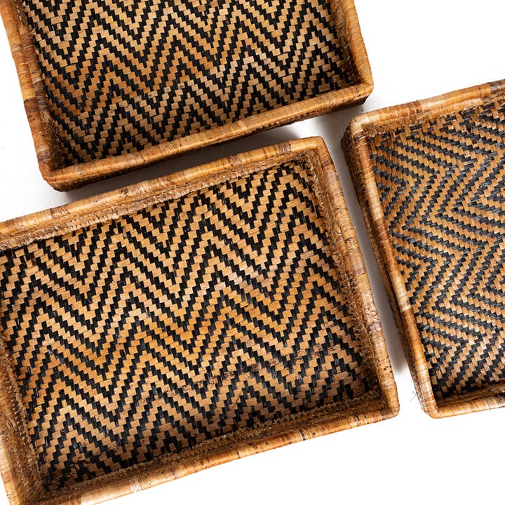 Villages Wholesale - Wholesale Serving Tray - Banana Leaf Nesting Trays - 2 Patterns (3 Sizes)6