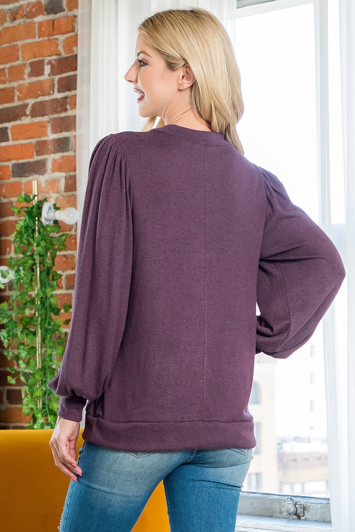 You & Me - Vente Haut en maille – femme - VENTE ! ! ! PPT21143 - HAUT À MANCHES BOUFFANTES À COL ROND - ANTHRACITE17