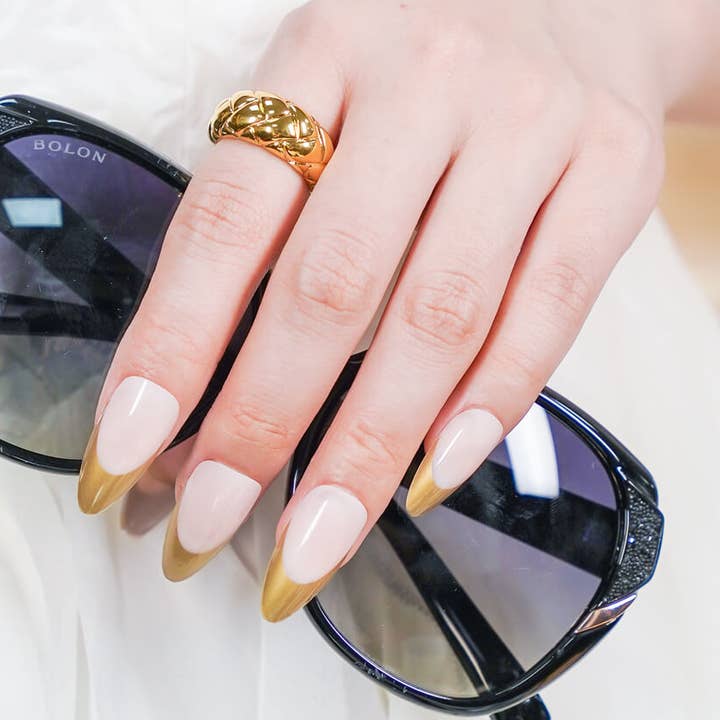 Glaze Pink Press on Nails Medium Almond French Tip for wholesale by vibeficant