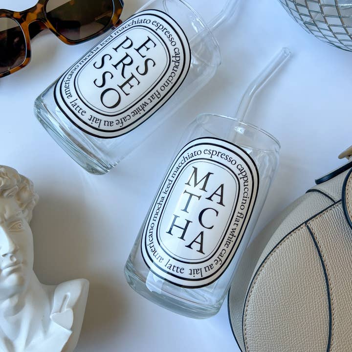 Tash Fox Designz - Wholesale Drinking Glass/Cup - Diptyque Inspired Iced Coffee Glass - Beer Can Glass