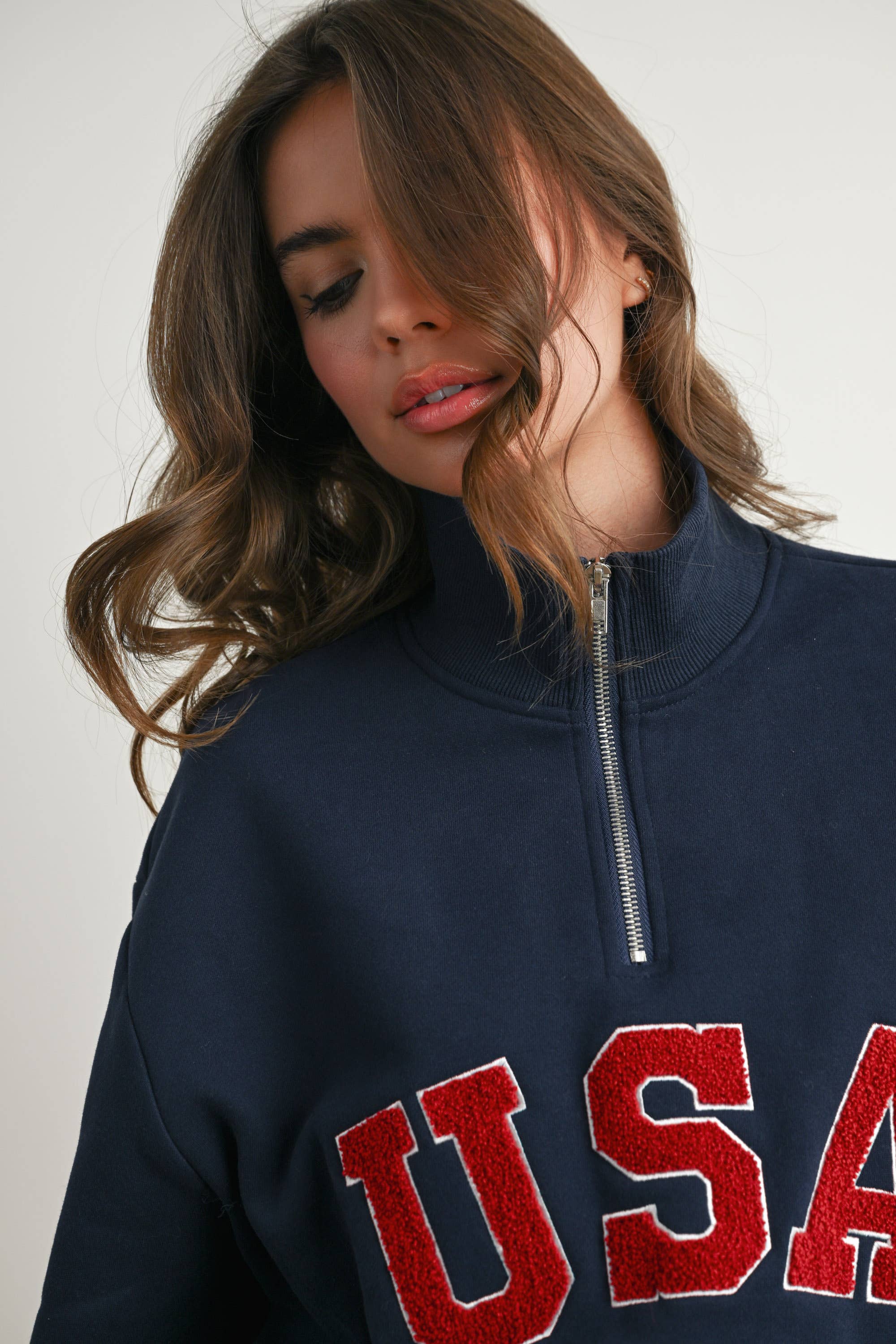 BUTTERMELON - Wholesale Sweatshirt - Women's - Quarter Zip Long Sleeve Top - BMT779531