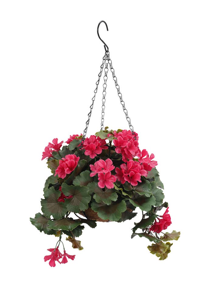 GERANIUM HANGING BASKET, 11.8", UV PROOF, FUCHSIA for wholesale by Select Artificials, Inc.