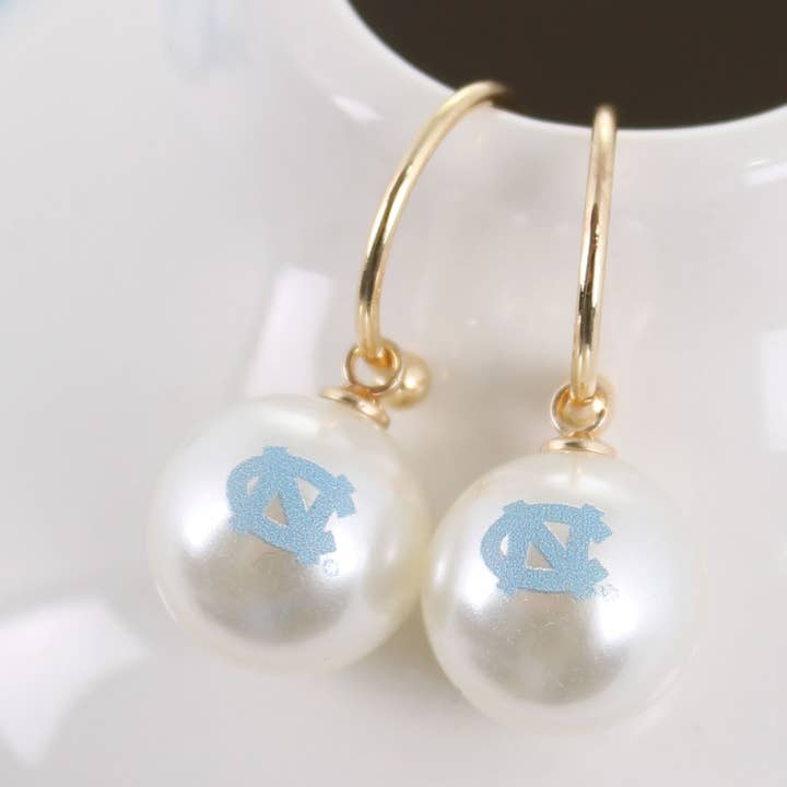 North Carolina Pearl Logo Hoop Earrings for wholesale by Seasons Jewelry