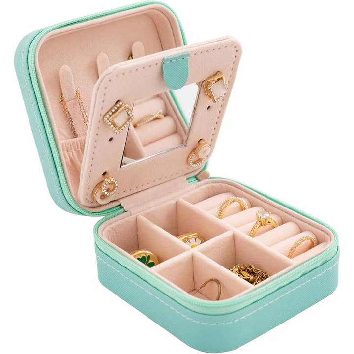 wandf - Wholesale Jewellery box/organiser - Soft Leather Jewelry Organizer Travel Case with Mirror Trip3