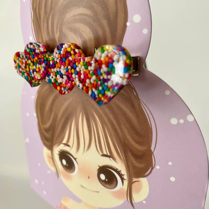Pince à cheveux Rainbow Sprinkles Hearts pour la vente par GRL PWR Jewelry